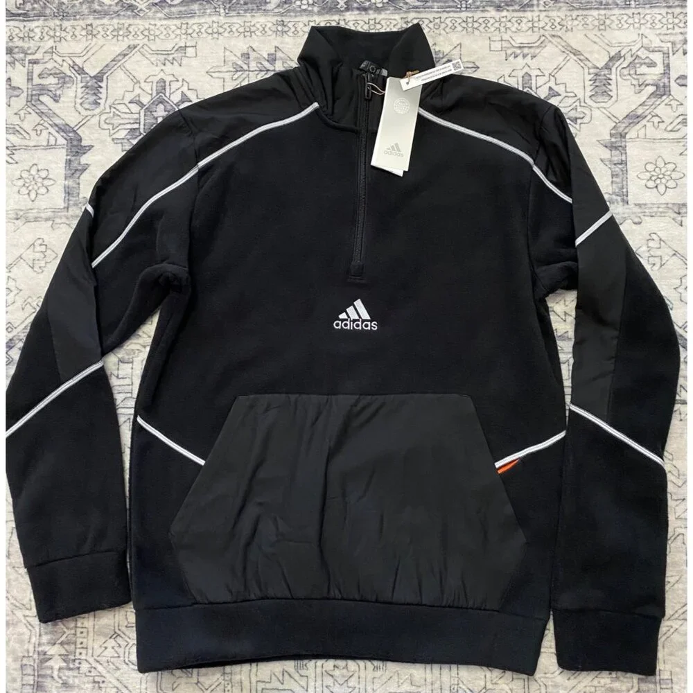 New Adidas Mens Black‎ Multi-Sport 1/4 Zip Polar Fleece Sweatshirt Small HL6914